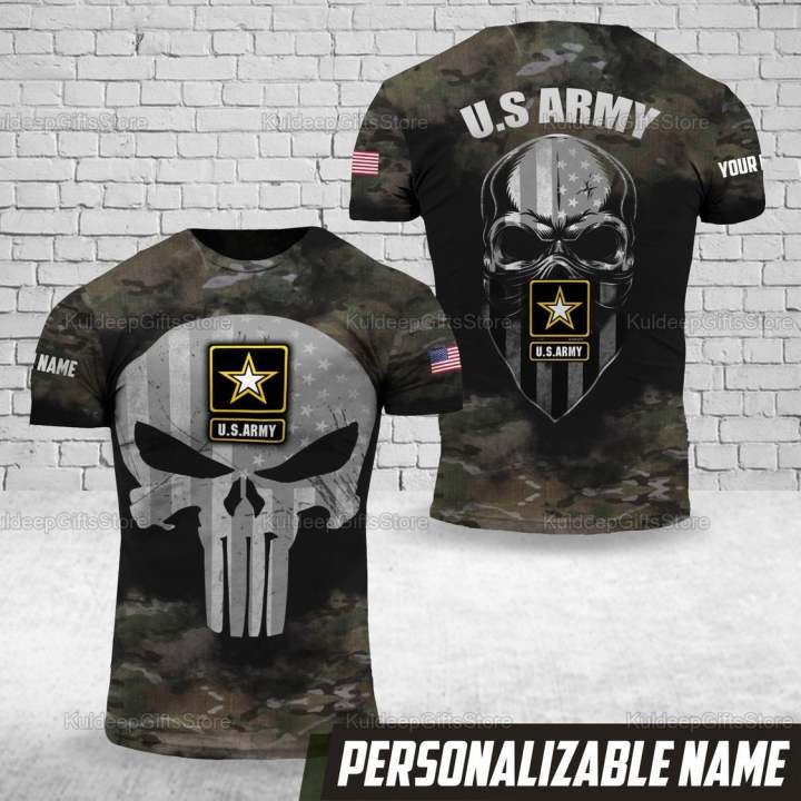 Personalized U.S Army Punisher Skull Unisex T Shirt, U.S Army Full