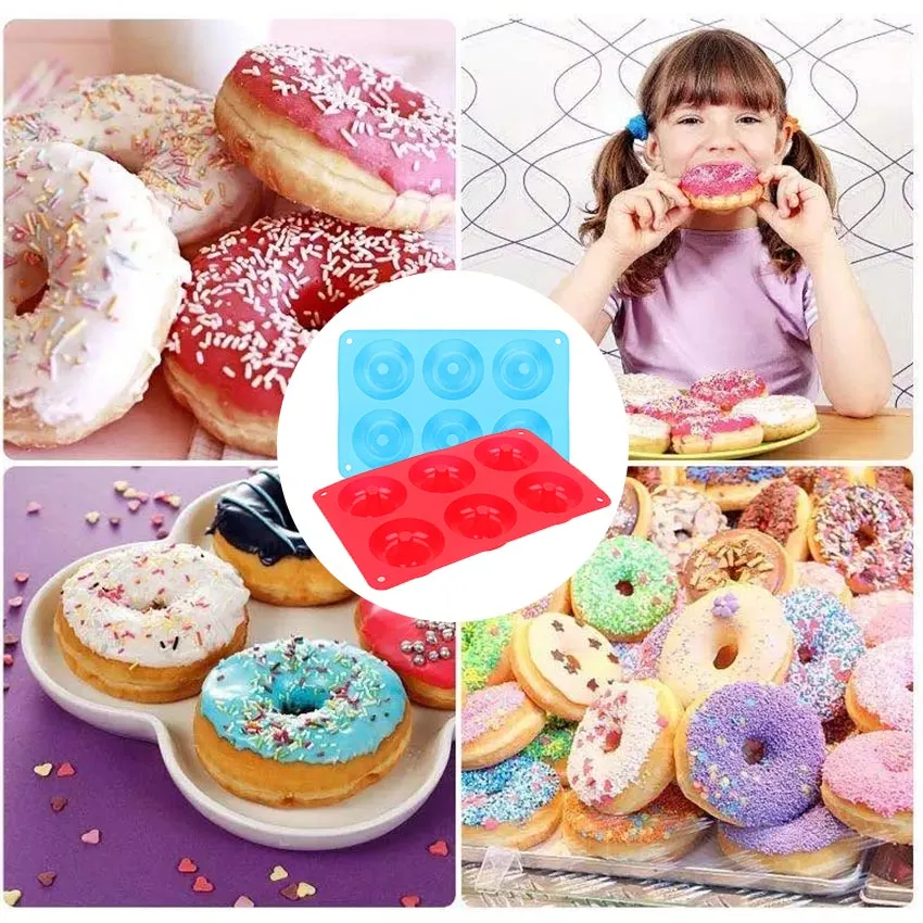 Donut Cake Mold Silicone Baking Mould Pan Tray Non Stick Bakeware 6 Lattice  DIY Dessert Chocolate Bagel Muffin Cake Pastry Tool