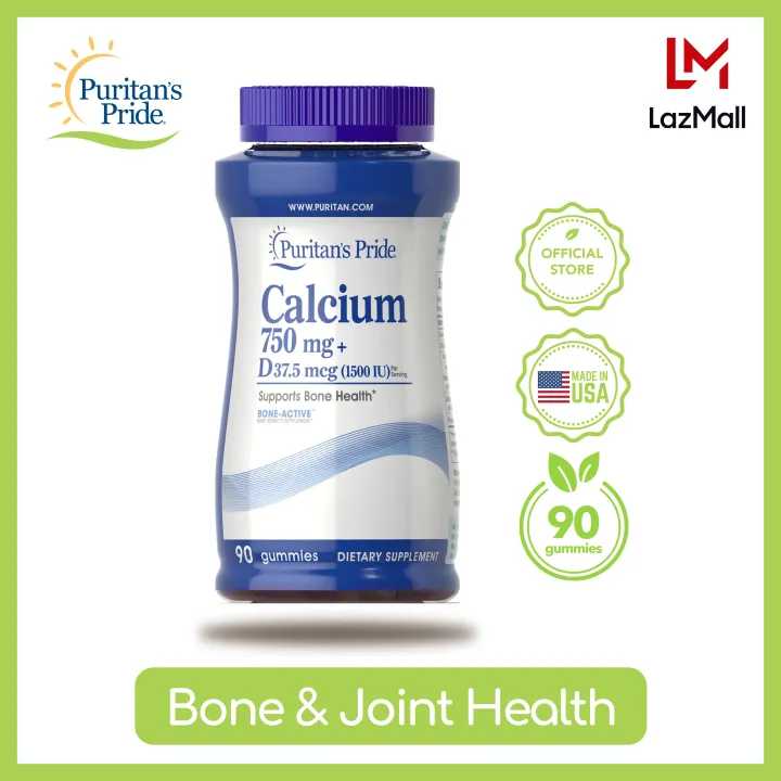 Puritan's Pride Calcium 750mg plus Vitamin D 37.5mcg (1500IU) Gummy 90