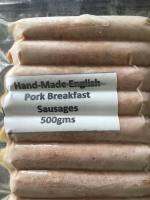 500g (8 Sausages) English Pork Thin Breakfast Sausages -  made with loving care, finest Pork Mince and herbs,A great sausage for the people that dont like fat sausages.