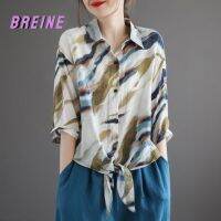 BREINE เสื้อผ้าฝ้ายวินเทจของผู้หญิงเสื้อ503b166แขน5/4คอปกตั้งลำลองบางใหญ่สบายๆฤดูร้อน