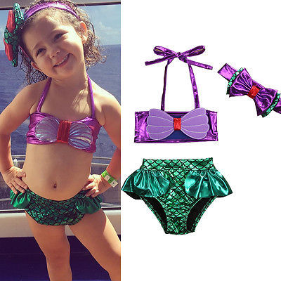 2pcs Set Princess Baby Girls Mermaid Bikini Set Bow Swimwear Swimsuit Bathing Suit Costume Baby Girls Clothes