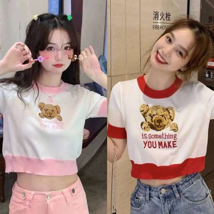 🐰 เสื้อ ไหมพรม แขน สั้น Teddy bears เกาหลี น่ารัก มาก ๆ (7201) | Lazada ...