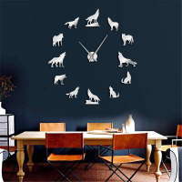 DIY Howling Wolf Large Wall Clock Modern Design Different Wolf Pose Home Decor Frameless Giant Wall Watch Wolf Lover Gift