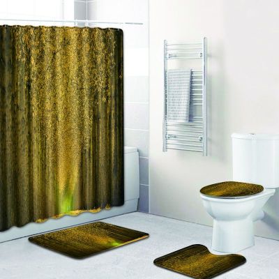 Bathroom Carpet Bath Mat Shower Curtain Kit Water Absorbent Toilet Rug Non Slip Bath Mat Toilet Mat With Bathroom Shower Curtain
