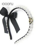 Vivienne Westwood High-end French quality pearl small fragrant camellia headband black ribbon bow retro forest fairy style headband