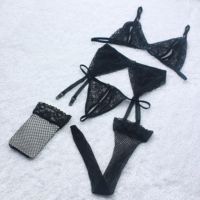 [COD] lingerie ladies sexy three-point bikini black and white pink split three-piece lace suit without