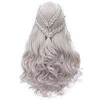 HAIRJOY Synthetic Hair Daenerys Targaryen Wigs Silver Long Braided Costume Cosplay Queen Lolita Wig for Women Wig  Hair Extensions Pads