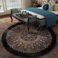 Rug Pad,Luxurious Round Area Rug Pad Vintage Mandala Lotus Flower Print Bedside Carpet Non-Slip Circle Floor Mat for Room