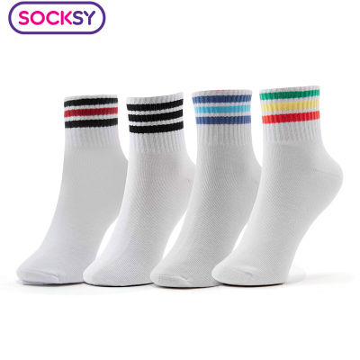 Socksy ถุงเท้า 12 คู่/คละสี รุ่น BKKK ลายคาด ถุงเท้าที่มีความยาวขึ้นมาอีกระดับคลุมเหนือข้อเท้า ถุงเท้านักเรียน ถุงเท้ากีฬา ถุงเท้าสีสันสดใส