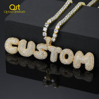 QITIAN Customized Bubble Letters Name Pendant Iced out Rhinestone Mens Zircon Hip Hop With 4MM Tennis Chain Jewelry Gifts