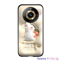 สำหรับ Realme 11 Pro 5G Realme 11 Pro + 5G เคสนิ่มลายกระต่ายสามมิติสุดหรูเคสกันกระแทกเคสโทรศัพท์กระจกเทมเปอร์เรียบ