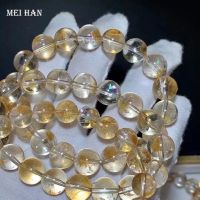 Meihan Natural Genuine Yellow White Azeztulite Crystal High Frequency Quartz smooth round beads for jewelry making bracelet DIY Cables