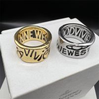 VIVIENNE WESTWOOD High Version gold and silver small waist inner and outer ring letter Saturn wide face ring No. 16--D8069