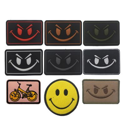 High Quality Embroideried Patches Smile Face Hook Loop Patch 3D PVC Armband Tactical Patches Clothes Backpack Stickers Adhesives Tape