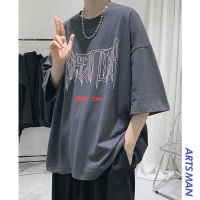 Men Summer T-shirt Gothic High Street Dark Black Punk Hip Hop Print Oversize Top Trend Short Sleeve Tees Male Preppy Streetwear