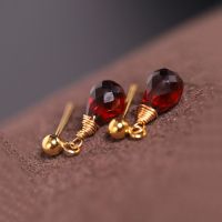 DAIMI 5-6mm Faceted Drop Garnet Earrings Natural Gemstones 14k Gold Filled Short Earrings For Women