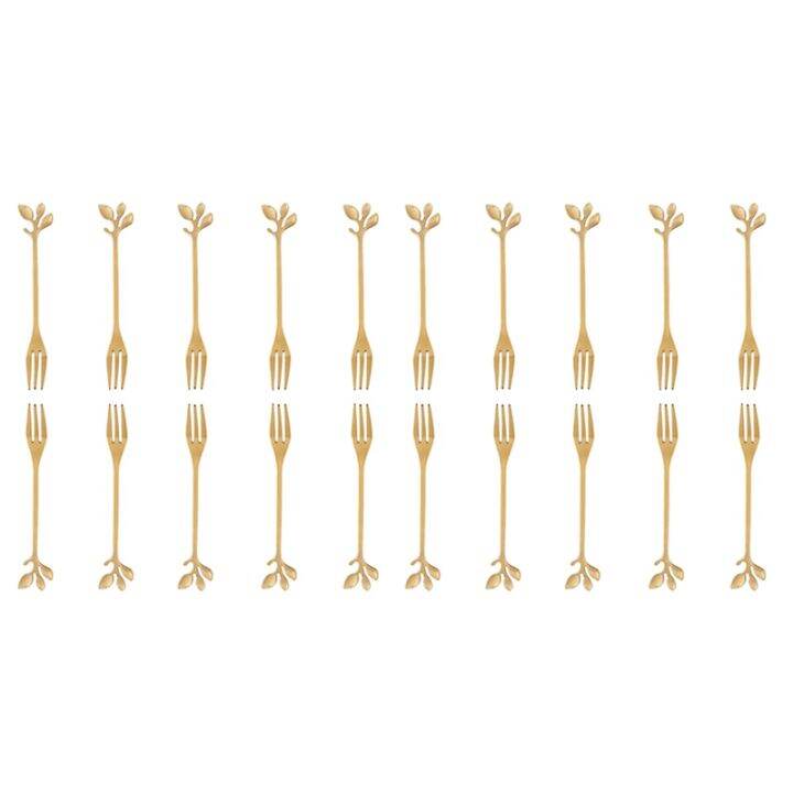 20-pcs-stainless-steel-leaf-cake-fruit-forks-set-tasting-dessert-forks-kitchen-accessory-wedding-party-golden