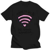 เสื้อยืดผู้ชายโลโก้ Wifi Love-Home เป็นที่ที่100% แขนลำลองขาสั้นคอวีพิมพ์ลายแฟชั่นเสื้อคอกลมฤดูร้อนขายส่งตลก