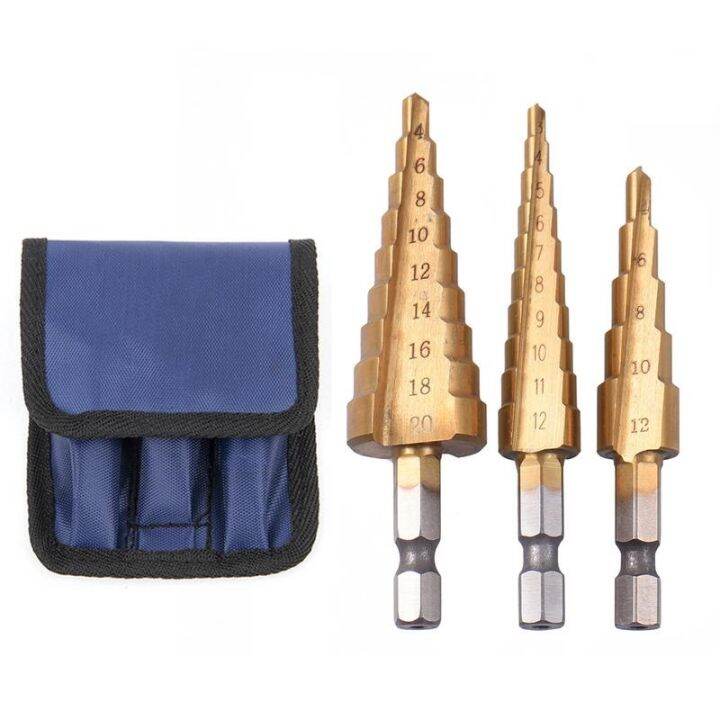 3pcs-brocas-prar-hss-metric-1-4-hex-shank-titanium-coated-step-drill-bit-cutting-tool-metal-laque-sharpener-drill-bit-set-cone