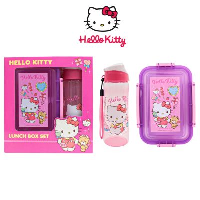 ใหม่! ชุดกล่องอาหารกลางวัน ลาย Hello Kitty พร้อมช้อน และขวดน้ํา ขนาด 500 มล.