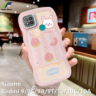 JieFie เคสโทรศัพท์หมีโชคดีสำหรับ Xiaomi Redmi 9C / 9T / 9 /Redmi 10 / 10C / 10A น่ารักกระต่ายเคลือบทีพียูอ่อนมีสีฝาหลังขอบคลื่นเคสโทรศัพท์ขอบ