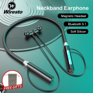 Wiresto Neckband Headphone Bluetooth 5.1 Hanging Ear Earphone Magnet Design Soft Memory Silicone Anti-Sweat Sport Earphone HD Stereo Headset 20H Music Playing Fast Charging Support up to 32G Micro SD Card thumbnail