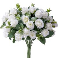 【hot】 cabeças artificial flor de seda rosa branco eucalipto folhas peônia buquê falso para a mesa casamento festa vaso decoração da sua