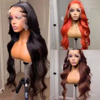 RONGDUOYI Body Wave Synthetic Wigs Free Part Black Lace Frontal Wig Heat Resistant Fiber Hair Synthetic Lace Front Wigs Cosplay Wig  Hair Extensions P