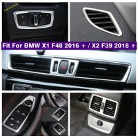 อุปกรณ์เสริมช่องแอร์เอ็กเอาต์เล็ตยกปุ่มไฟหน้าฝาครอบสวิตช์สำหรับ BMW X1 F48 2016 - 2021 / X2 F39 2018-2021สีเงิน