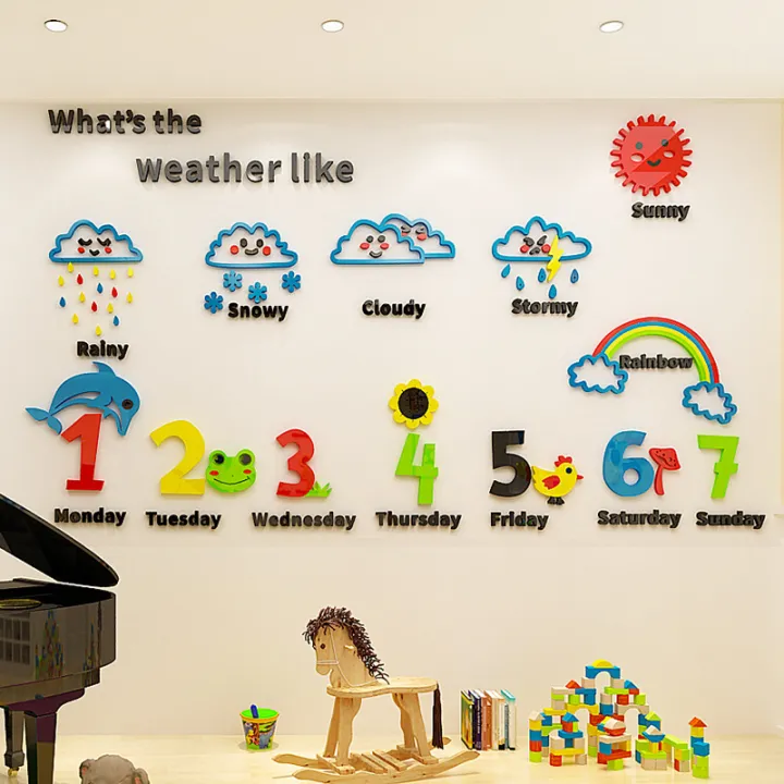 Weather Bar Window Sticker Creative Weather 3D Acrylic Wall Sticker English Classroom Layout ...