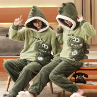 Winter Couple Pajamas Set Thicken Women Men Sleepwear Pajama Cute Dinosaur Soft Warm Lovers Homewear Hoodies Pyjamas Suit