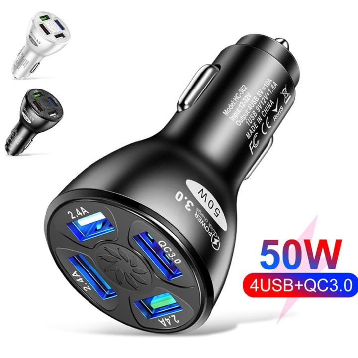 อะแดปเตอร์แปลงไฟสำหรับใช้ใน-qc3-0-50w-อะไหล่ทดแทนอัตโนมัติเต้ารับที่ชาร์จแบตเตอรี่โทรศัพท์ที่ชาร์จแบตในรถที่ชาร์จความเร็วสูง