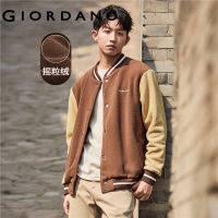 GIORDANO Men Jackets Polar Fleece Letter Embroidery Bomber Jackets Contrast Color Button Closure Fashion Casual Jackets 13073881