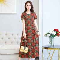 2020 New Fashion Floral Printed Summer Dress Vestidos Vintage Elegant Short Sleeve Slim O Neck Party Women A-line Pockets