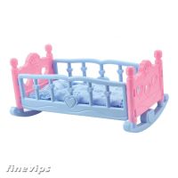 [FINEVIPS] Plastic Rocking Crib Baby Bed Cradle Model with Bedding Set For 20cm Dolls