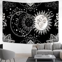 Psychedelic Black And White Sun And Moon Wall Hanging Hippie Tapiz Mystical Mandala Aesthetic Room Decor Tapestry