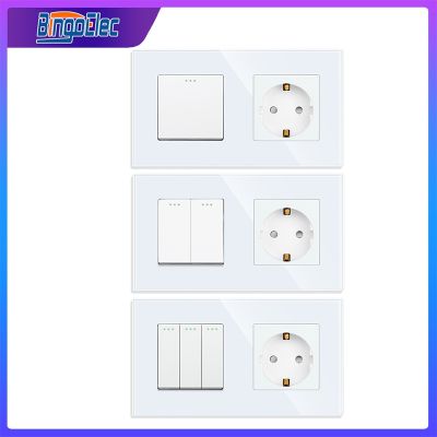 【NEW Popular】ซ็อกเก็ตผนังมาตรฐาน BingoelecRU และ Switches1/2/3แก๊งสวิตช์ไฟแผงกระจกนิรภัยสำหรับบ้าน