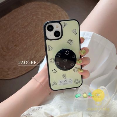 For เคสไอโฟน 14 Pro Max [Simple Letters Smile Pop Grip] เคส Phone Case For iPhone 14 Pro Max Plus 13 12 11 For เคสไอโฟน11 Ins Korean Style Retro Classic Couple Shockproof Protective TPU Cover Shell
