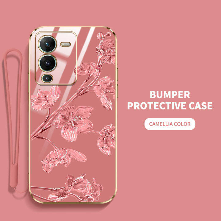 ybdเคสสำหรับโทรศัพท์ดีไซน์ใหม่-vivo-v25-pro-5g-v25-5g-v25e-เคส-คุณภาพสูงสไตล์หรูหราฝาหลังลายดอกไม้-bauhinia-มีฟรีสายคล้อง