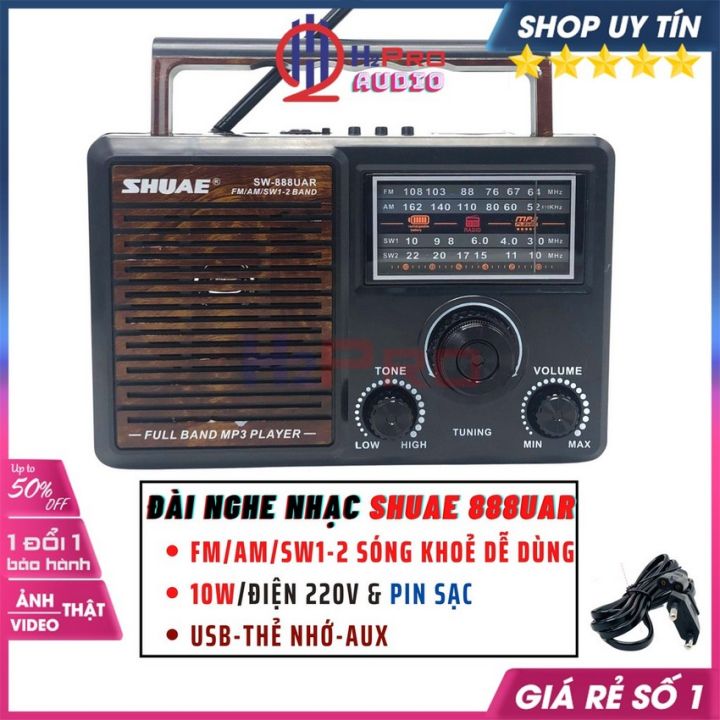 Đài Fm Radio, Đài Radio Cho Người Già SHUAE SW-888UAR/SW-999UAR cao cấp,  tích hợp 4 bands FM-AM-SW1-SW2/USB-Thẻ Nhớ-AUX, kiểu dáng cổ điển (tặng dây  sạc 30K)-H2Pro Audio 