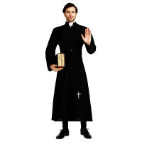 Black Men S Priest Costume Father Robe Monk Cross For Cosplay Stage Halloween Party