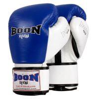 BOON Boxing gloves Compact Navy Blue white palm 8,10,12,14,16 oz. Genuine Leather Training MMA K1 นวมซ้อมมวย บุญ มวยไทย สีน้ำเงิน-ขาว ทำจากหนังแท้