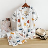 New 100 cotton short-sleeved shorts ladies pajamas set cute cartoon pajamas Japanese simple short pajamas women sleepwear