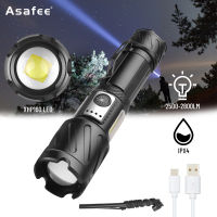 Asafee 3690 Powerful Flashlight XHP160 LED Waterproof IPX4 Zoom Torch 6 modes Type-cUSB Rechargeable use 18650/26650 battery