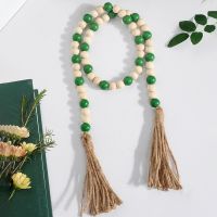 Christmas Wooden Beads Garland Green Bead withTassel Vase Ornaments Christmas Tree Home Decoration Nordic Wall Hanging GIft