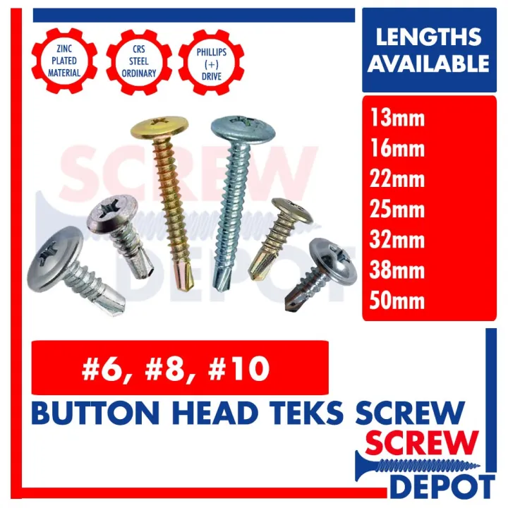 100PCS 6 8 10 Button Head Self Drilling Wafer Teks Hex Washer Face