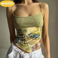 Wintin 2023 Summer New Womens Clothing European and American Street Wear Thread Landscape Printing Irregular Camisole