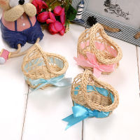 Handmade Mini Rattan Baby Cradle with Ribbon Candy Box Christening Baptism Souvenirs Maternity Gifts Shower Gifts for Guests