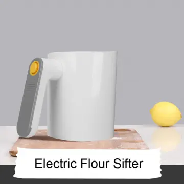 HandHeld Electric Flour Sieve Plastic Cup Shape Flour Sifter Battery  Operated Flour Sifter Cakes Sugar Mesh Sieve Baking Tool